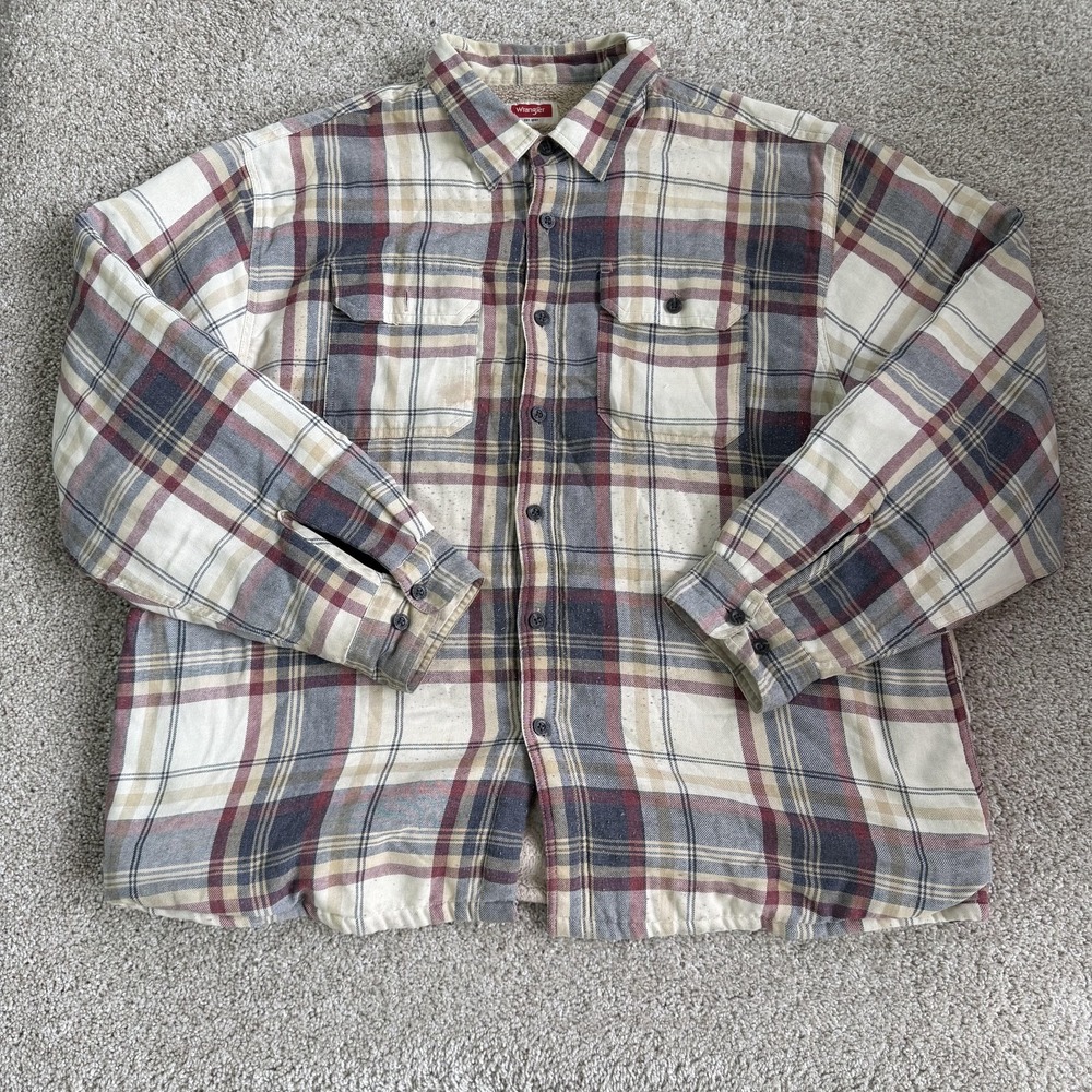 Wrangler Jacket Mens 2XL Multicolor Plaid Sherpa Lined Flannel Button Front